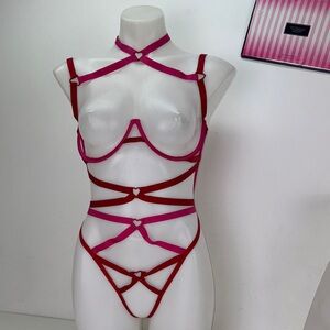 🔥Victoria's Secret Pink and Red Heart Chemise lingerie Teddy Sz XL NWT
